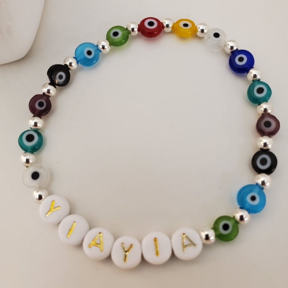 Sterling silver evil eye YiaYia stretch bracelet